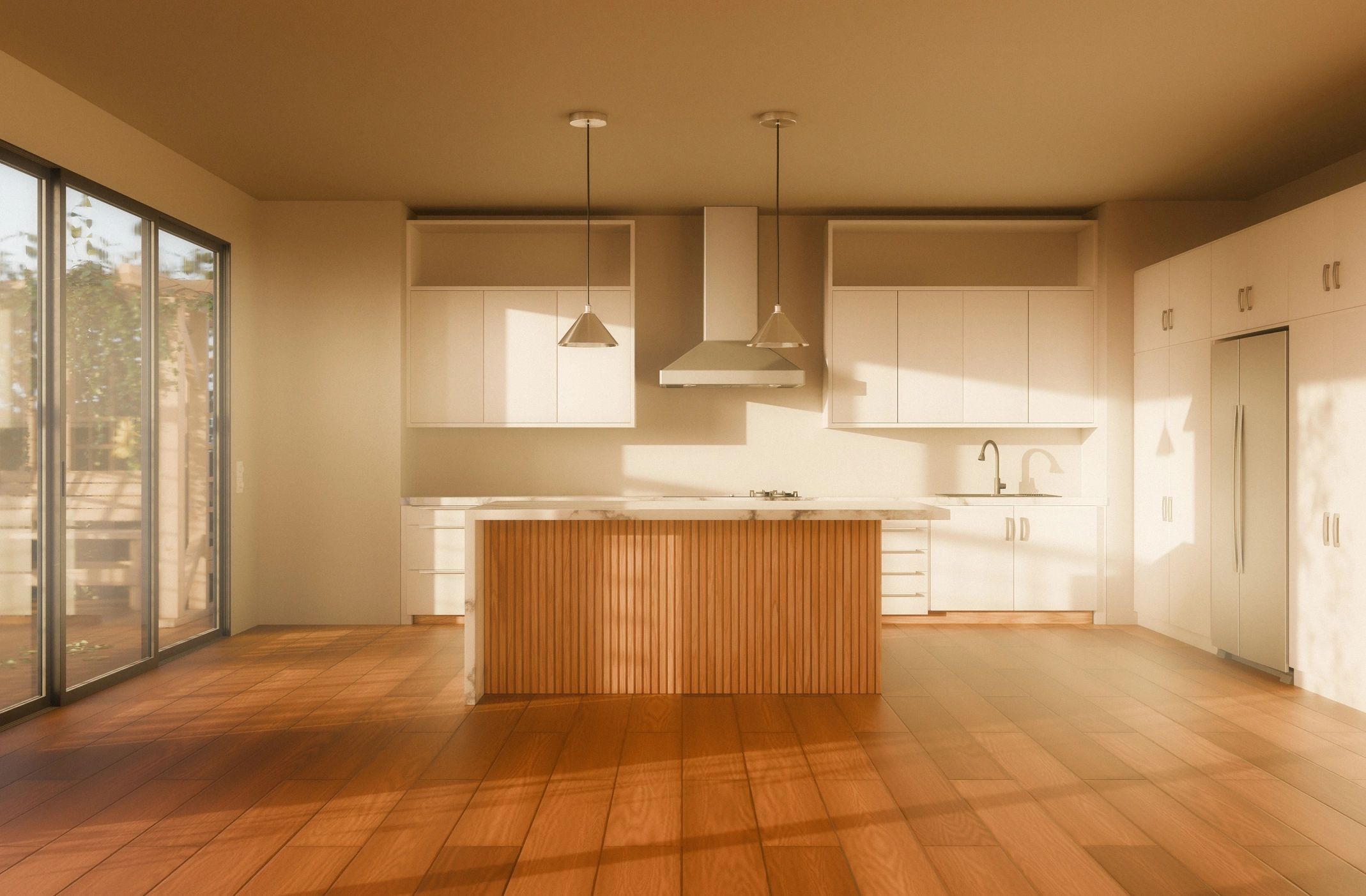 Spacious kitchen interior showing storage-friendly layout